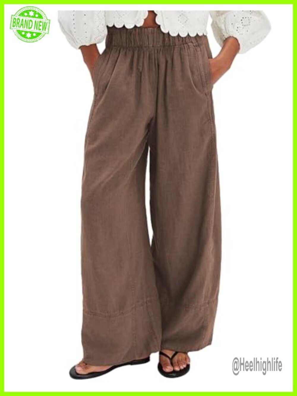 Wide Leg Linen Blend Palazzo Pants High Rise Pull On Lounge Trousers